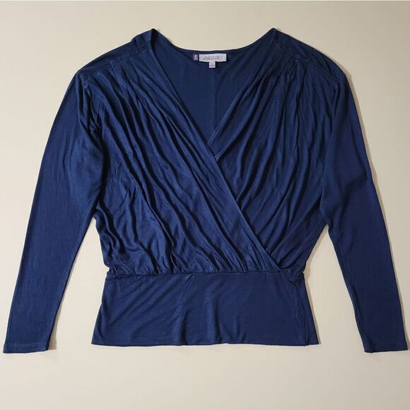 Jennifer Lopez Blue Surplice Crossover Front V-neckline Blouse - Picture 1 of 13